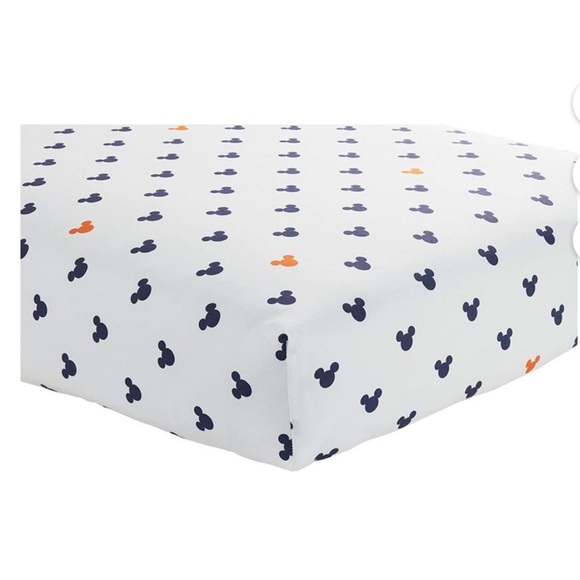 Disney Mickey Mouse Patterned Crib Sheet - Navy and Orange - Picture 2 of 8